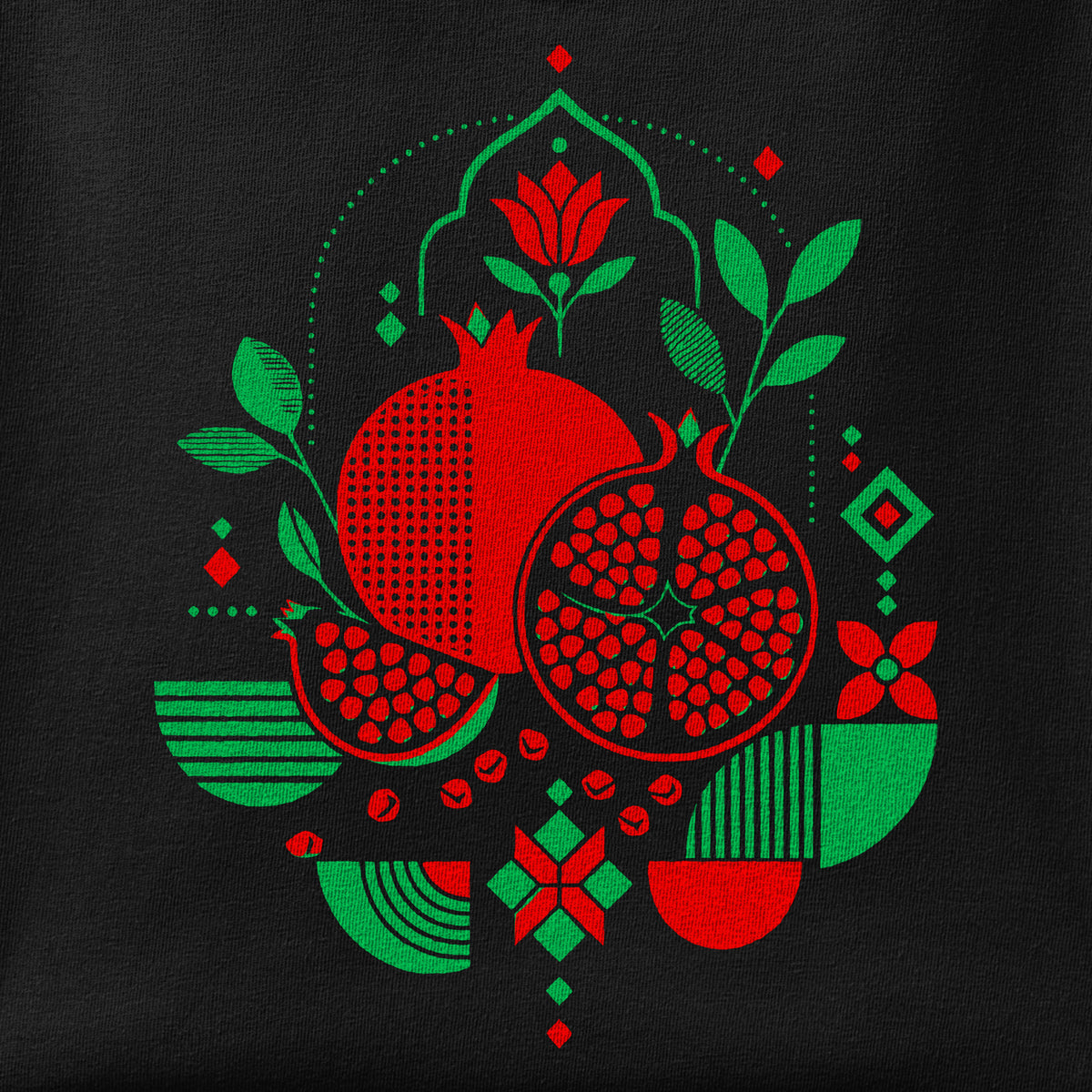 Close-up of the Pomegranate print showing ink detail on the fabric