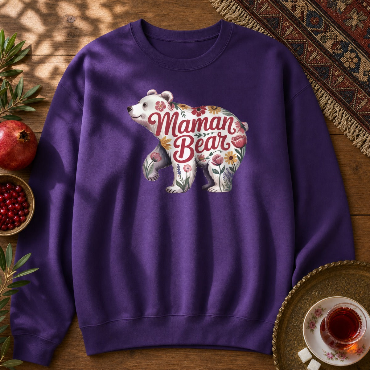Maman Bear Floral Sweatshirt - Purple
