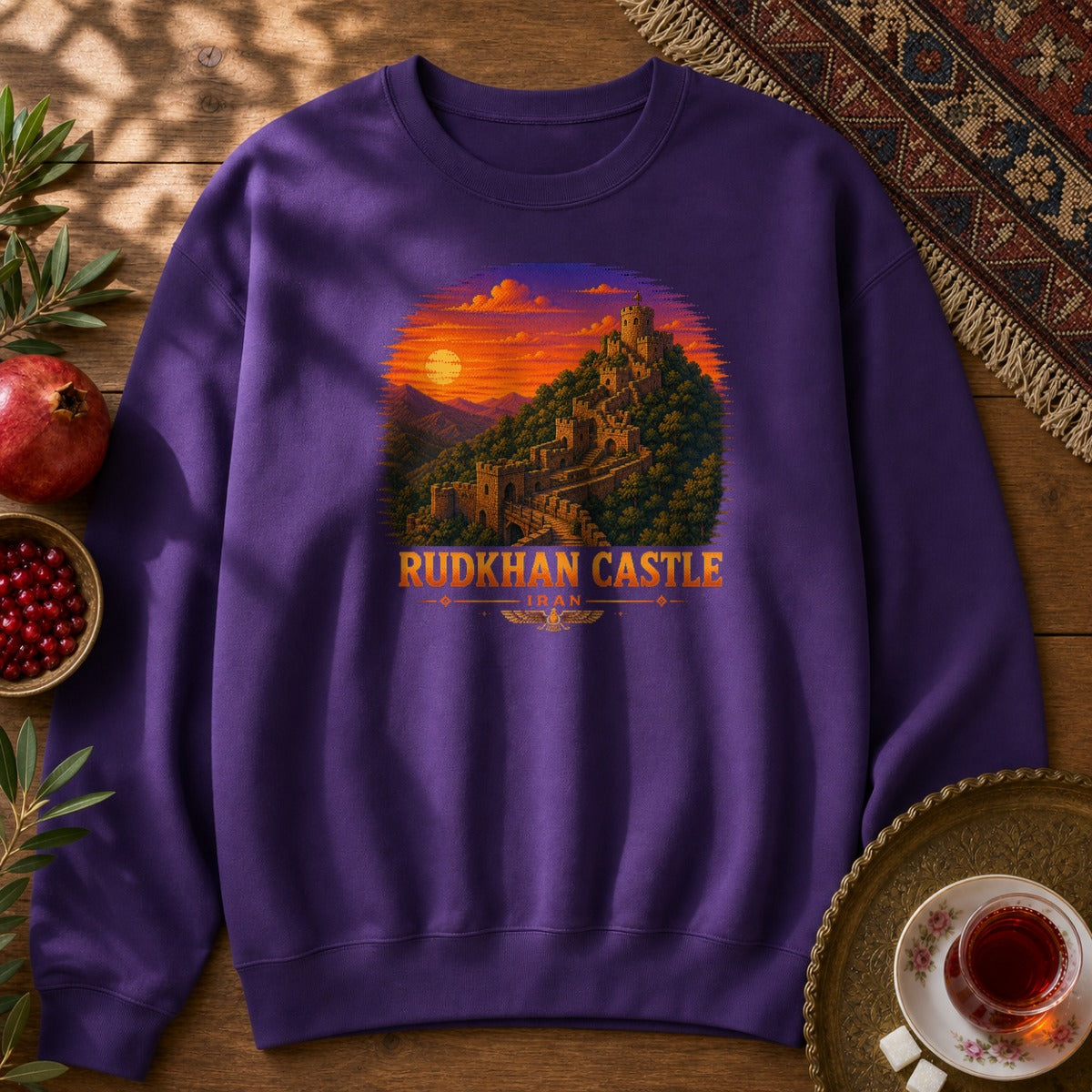 Rudkhan Castle - Pixel Art Sweatshirt - Purple