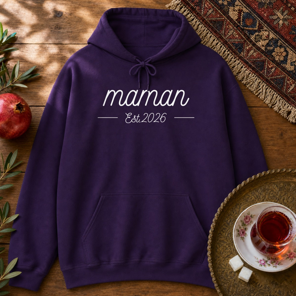 Maman, Est 2026 Hoodie - Purple
