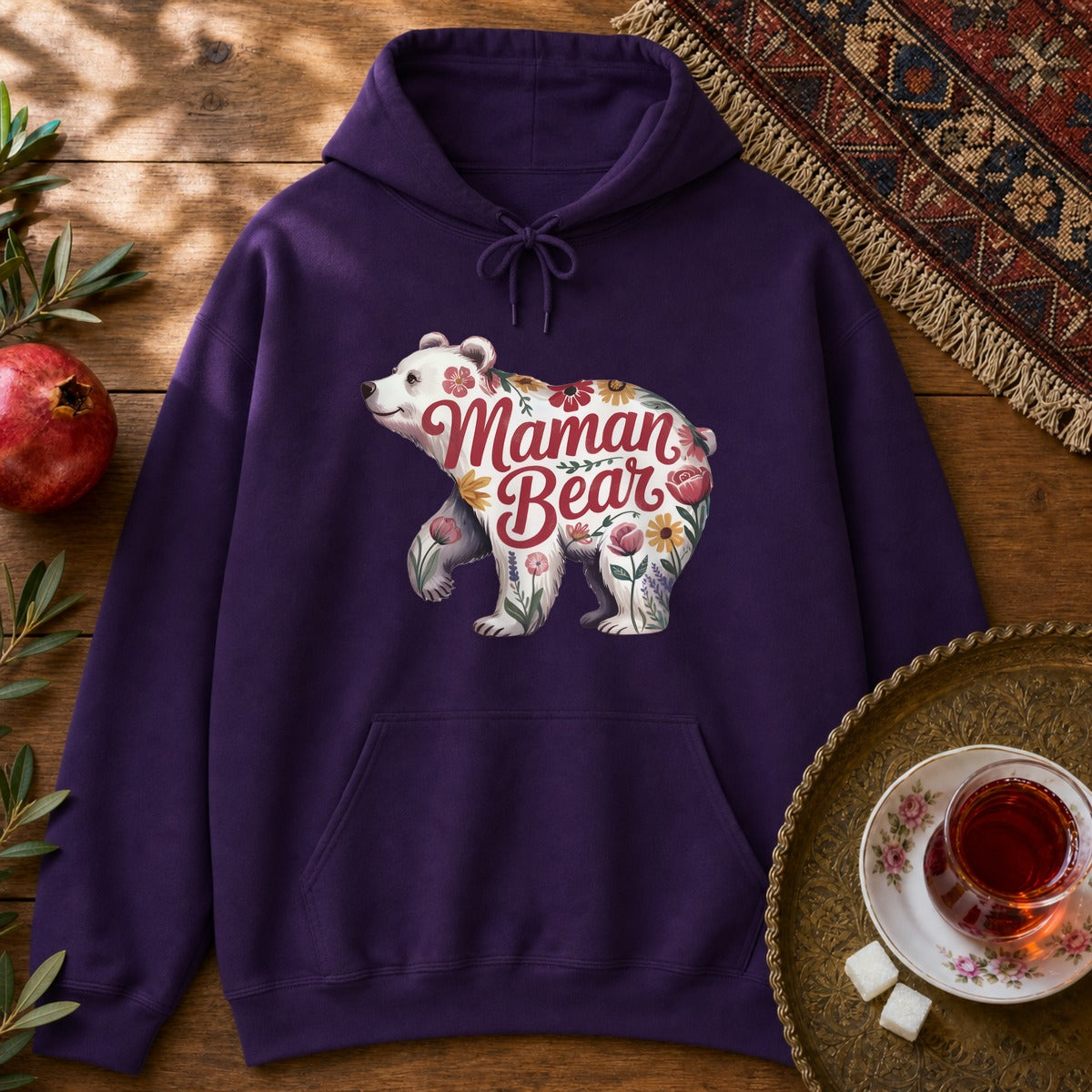 Maman Bear Floral Hoodie - Purple
