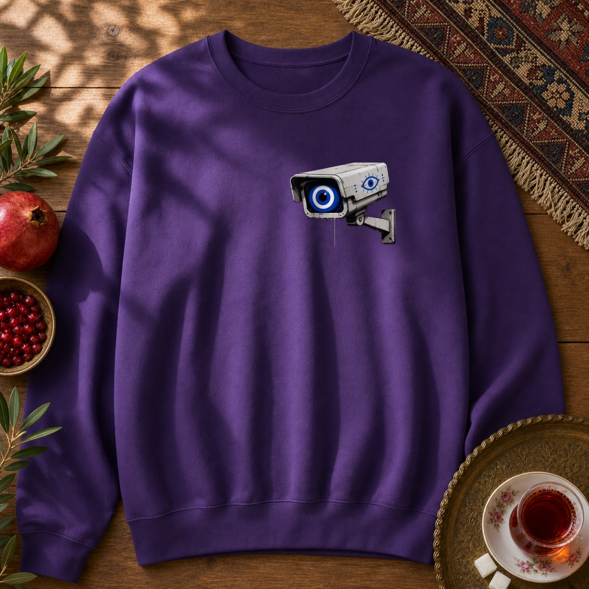 Evil Eye Watching Sweatshirt - Chest Print - Purple