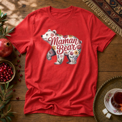 Maman Bear Floral Full Unisex T-Shirt - Red