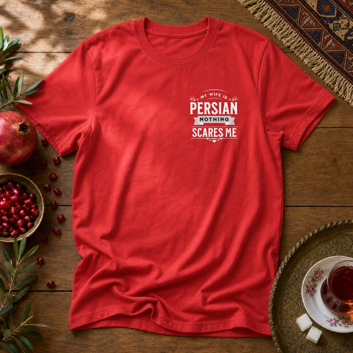 My Wife is Persian - Chest Print Unisex T-Shirt - Red