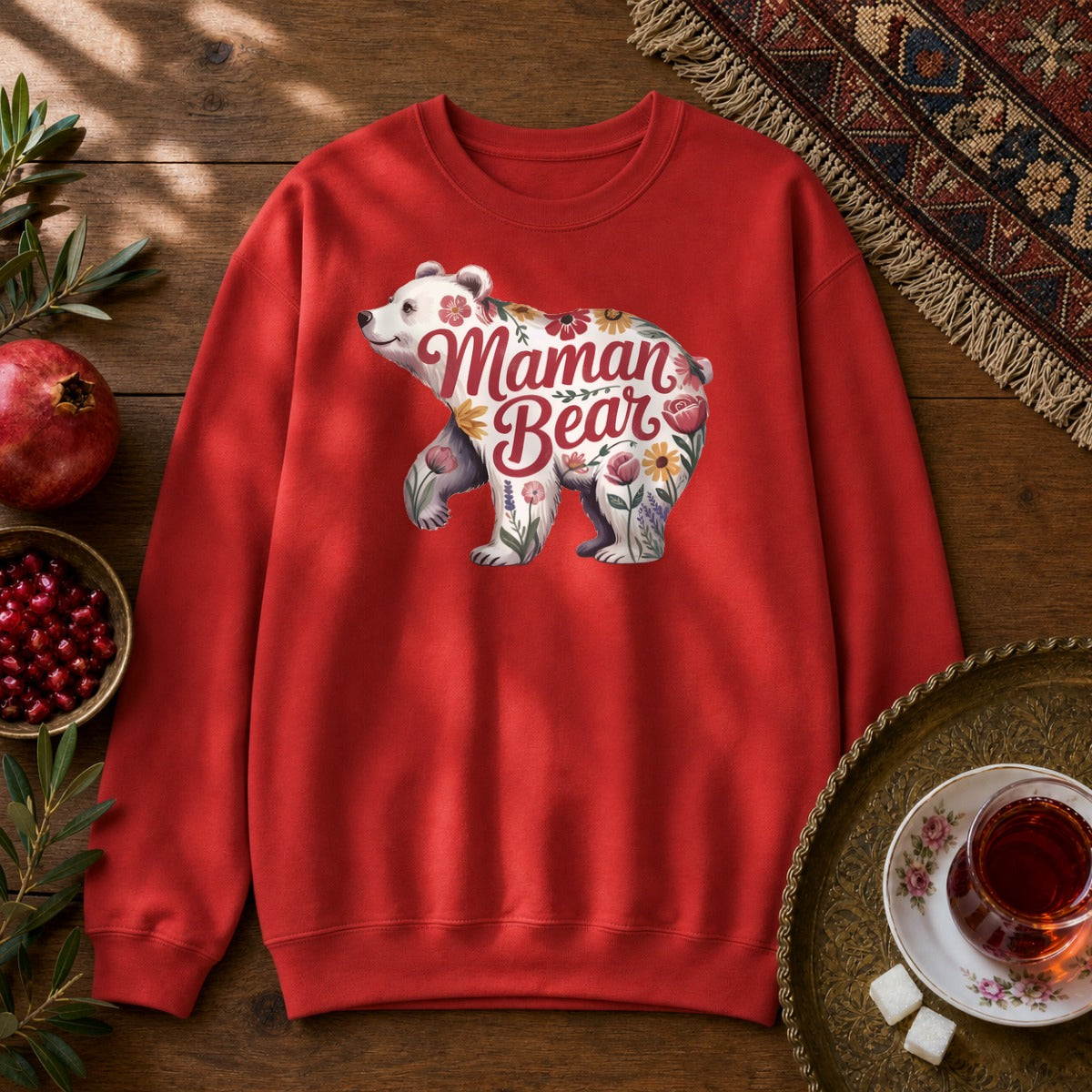 Maman Bear Floral Sweatshirt - Red