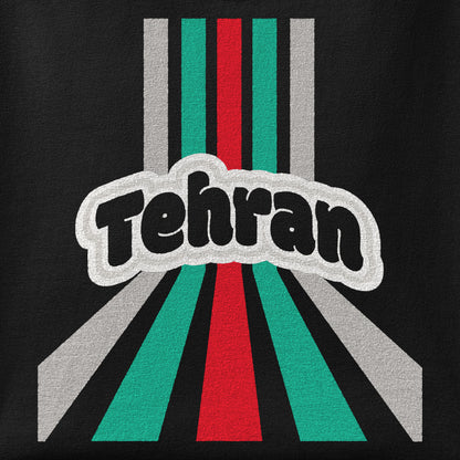 Close-up of the Retro Tehran print showing ink detail on the fabric