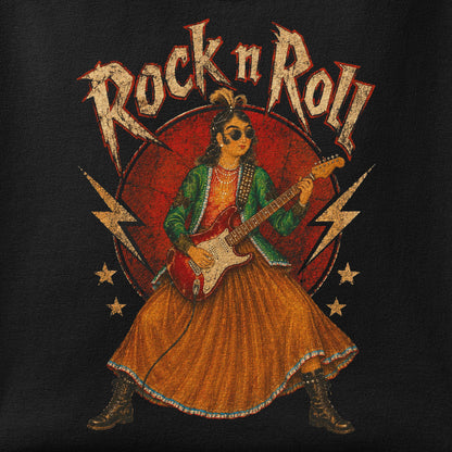 Close-up of the Rock n Roll print showing ink detail on the fabric