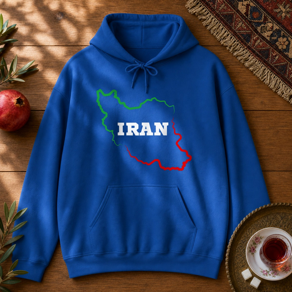 Iran Map - Flag Colors Hoodie - Royal