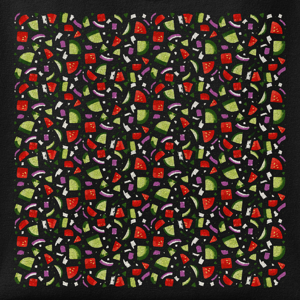 Close-up of the Salad Shirazi print showing ink detail on the fabric