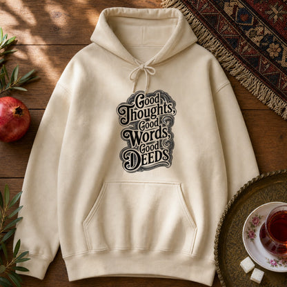 Good Thoughts, Good Words, Good Deeds Hoodie - Sand