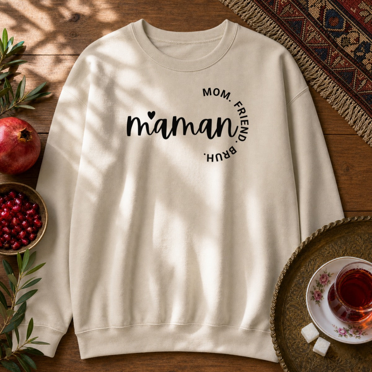 Maman - Mom, Friend, Bruh Sweatshirt - Sand