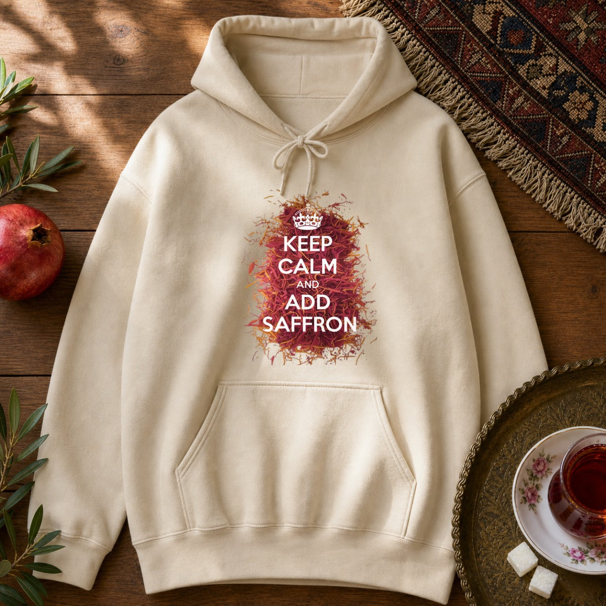 Keep Calm and Add Saffron Hoodie - Sand