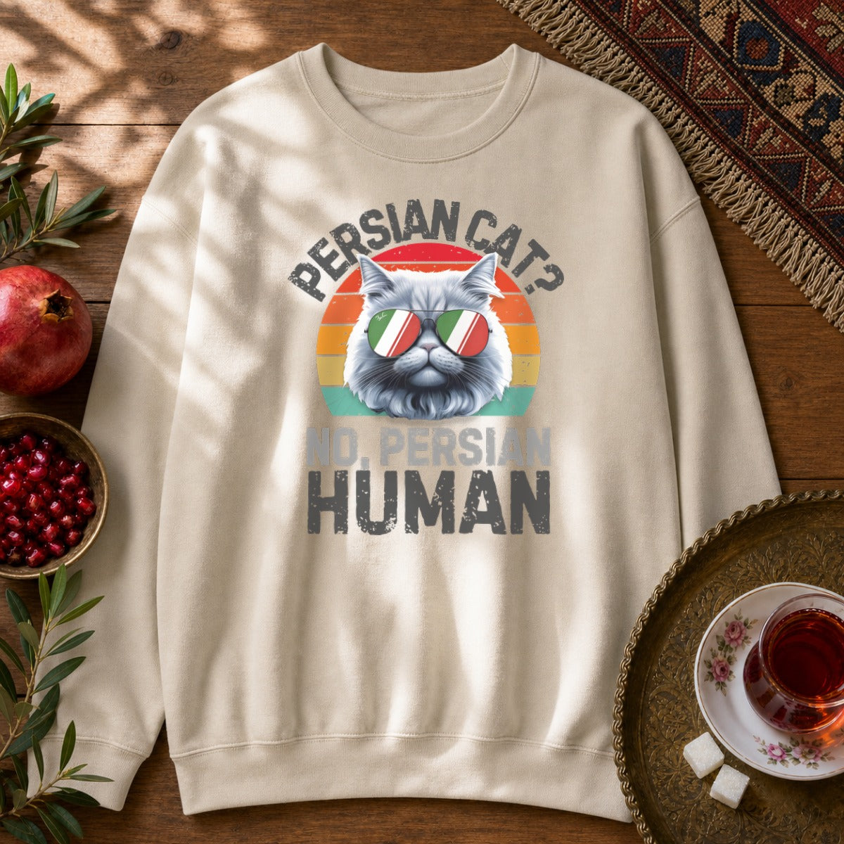 Persian Cat Human Sweatshirt - Sand