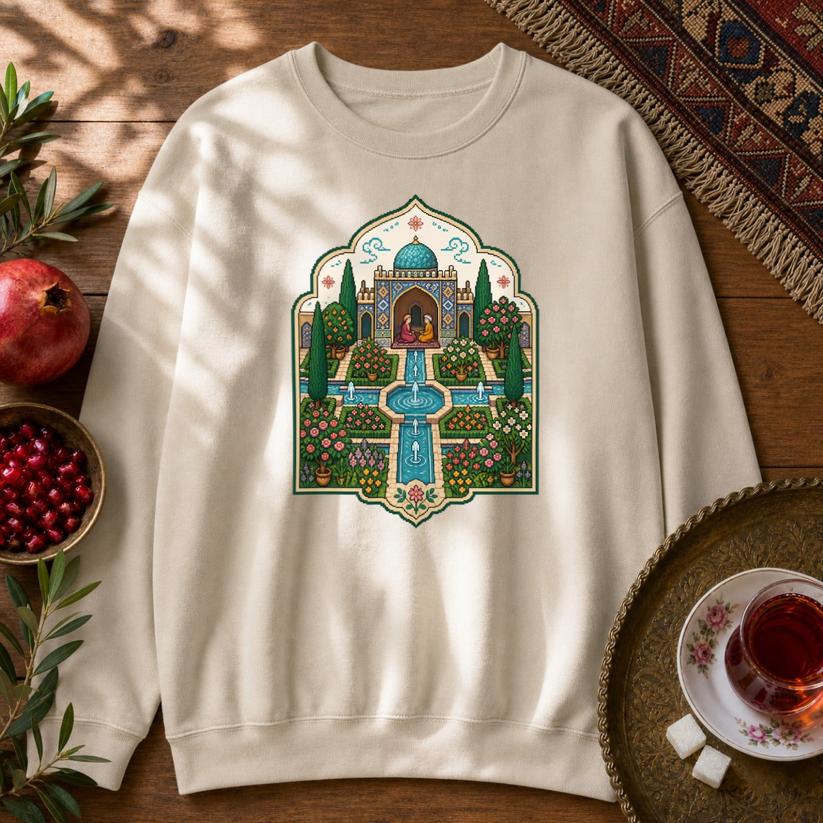 Persian Garden Miniature - Pixel Art Sweatshirt - Sand