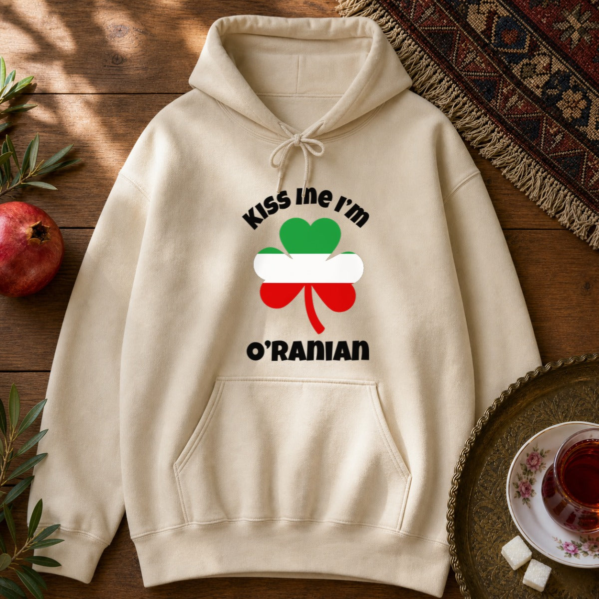 Kiss Me I'm O'Ranian Hoodie - Sand