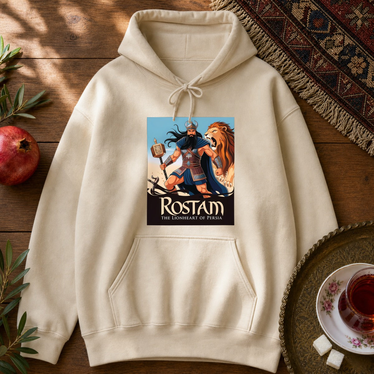 Rostam, the Lionheart of Persia Hoodie - Sand