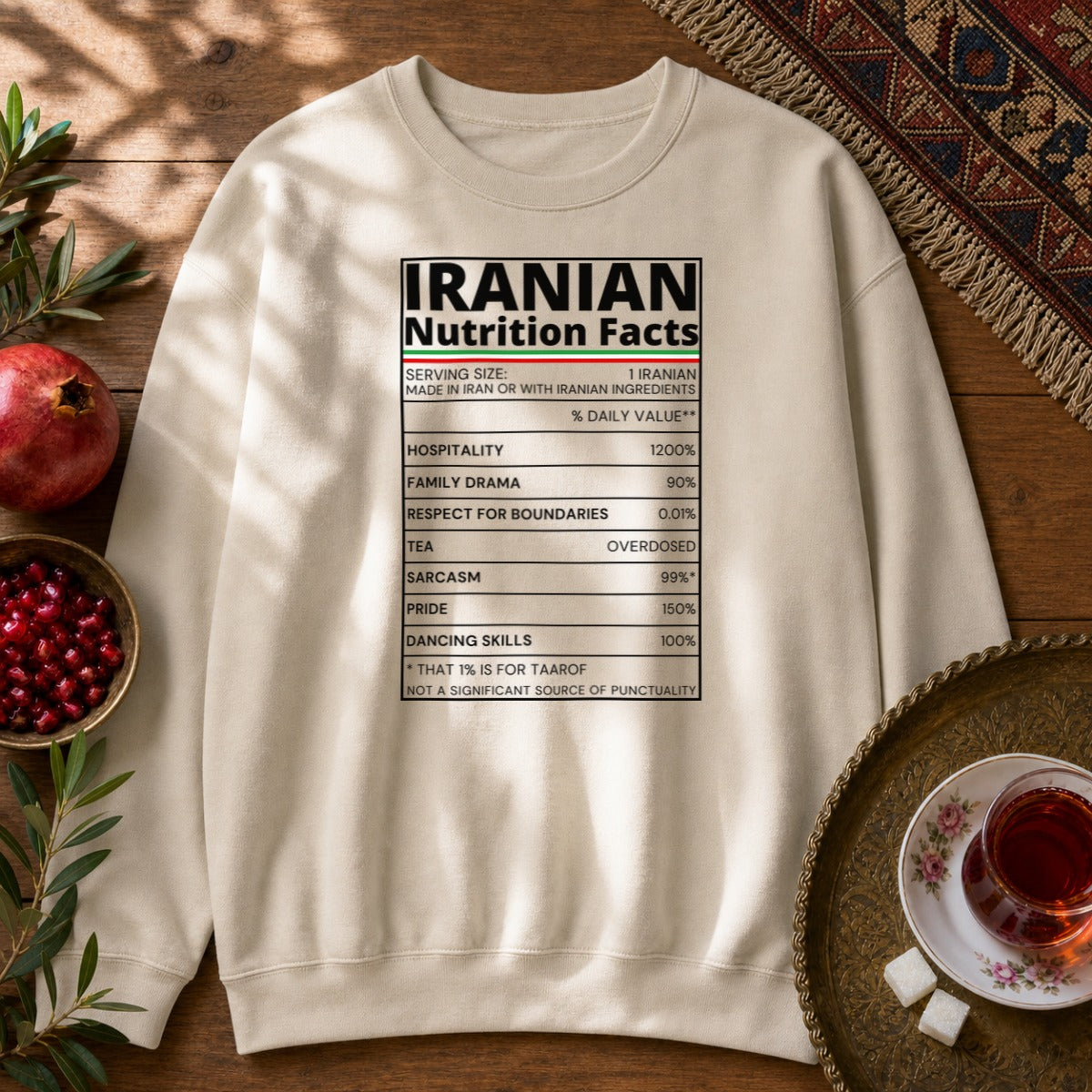 Iranian Nutrition Facts Sweatshirt - Sand