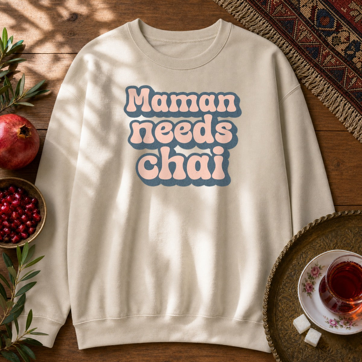 Maman Needs Chai Sweatshirt - Sand