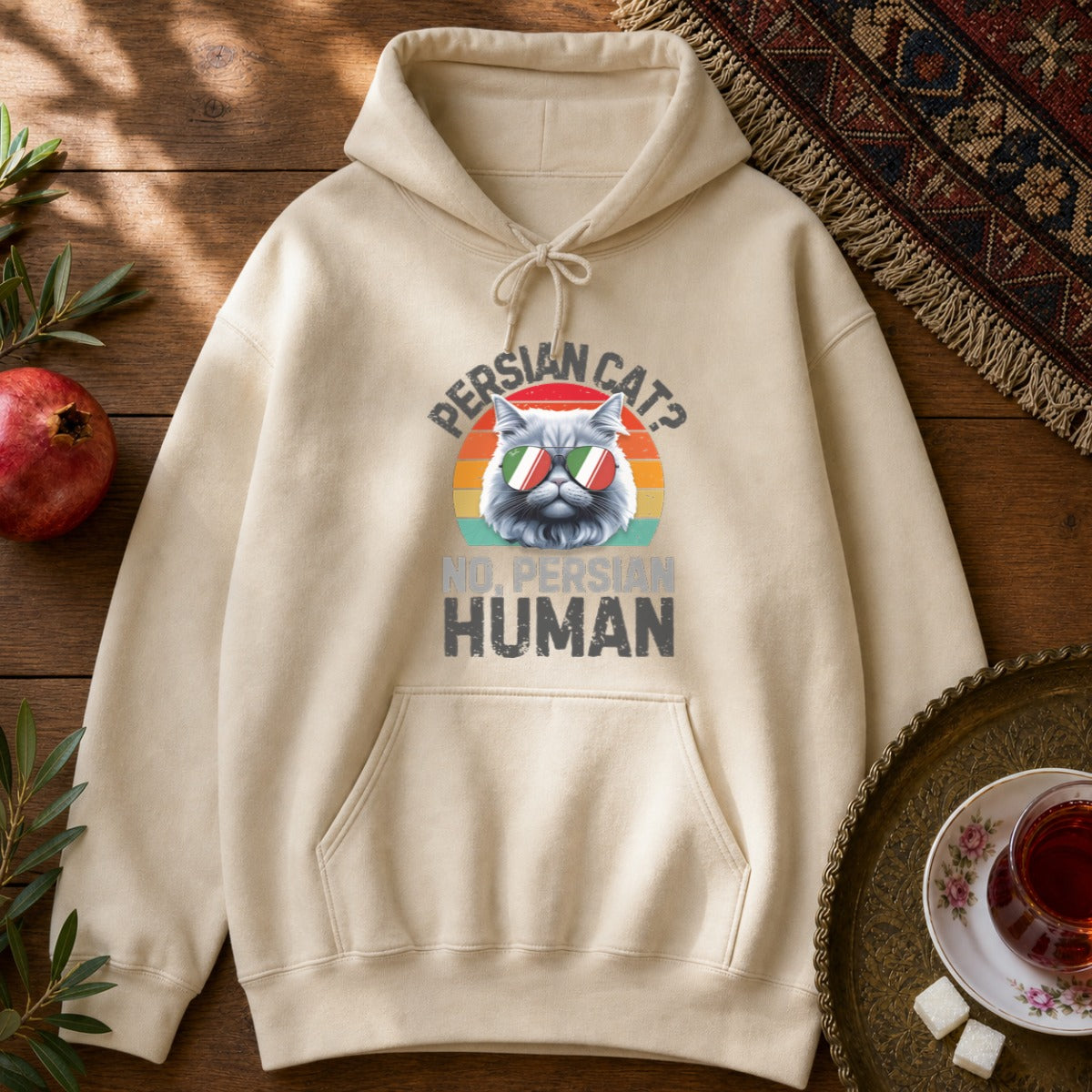 Persian Cat Human Hoodie - Sand