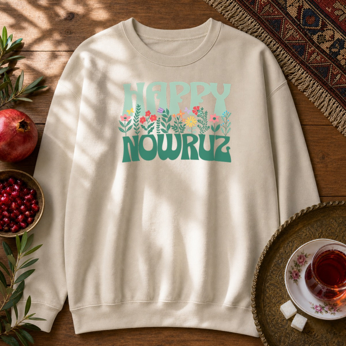 Happy Nowruz Floral Sweatshirt - Sand