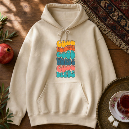 Good thoughts, good words, good deeds - hippie Hoodie - Sand