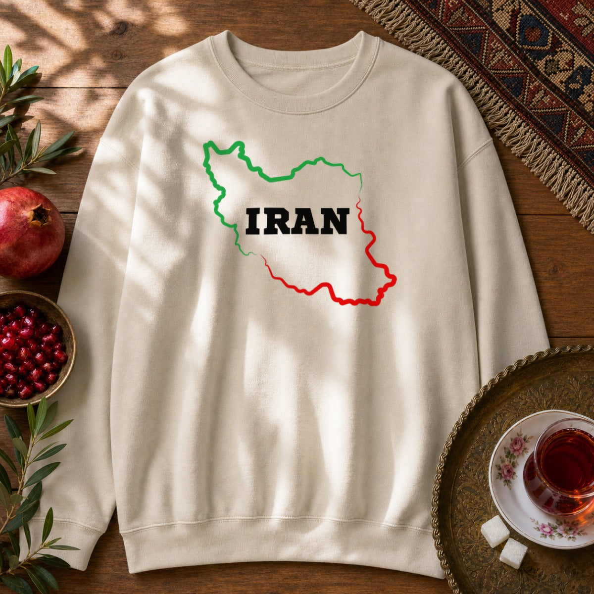 Iran Map - Flag Colors Sweatshirt - Sand
