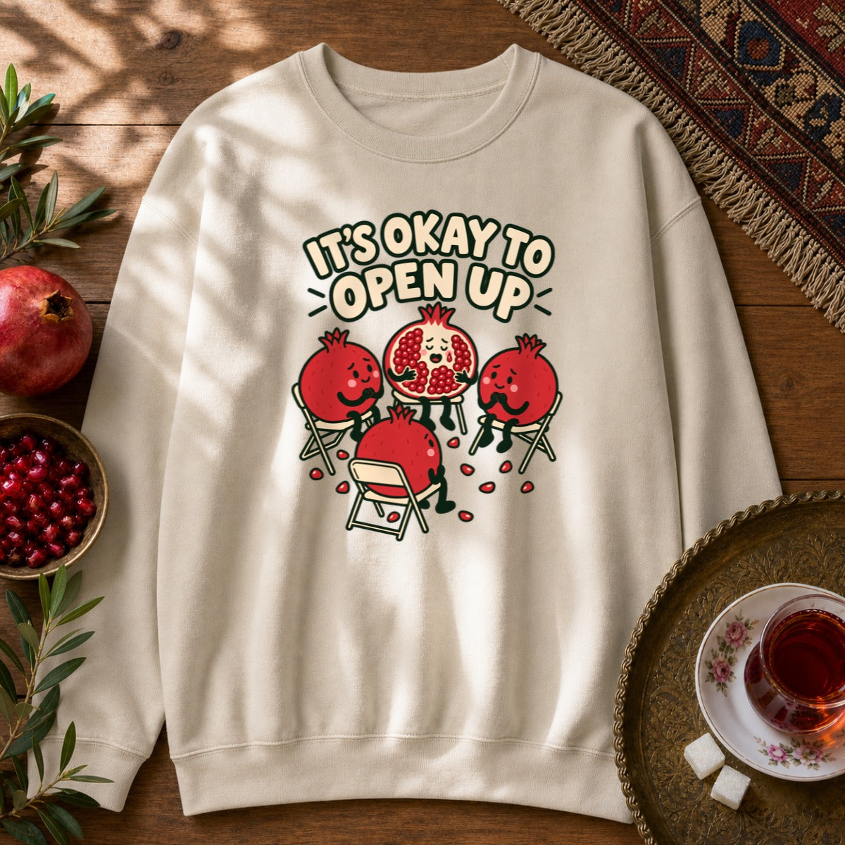 It's Okay to Open Up Sweatshirt - Sand