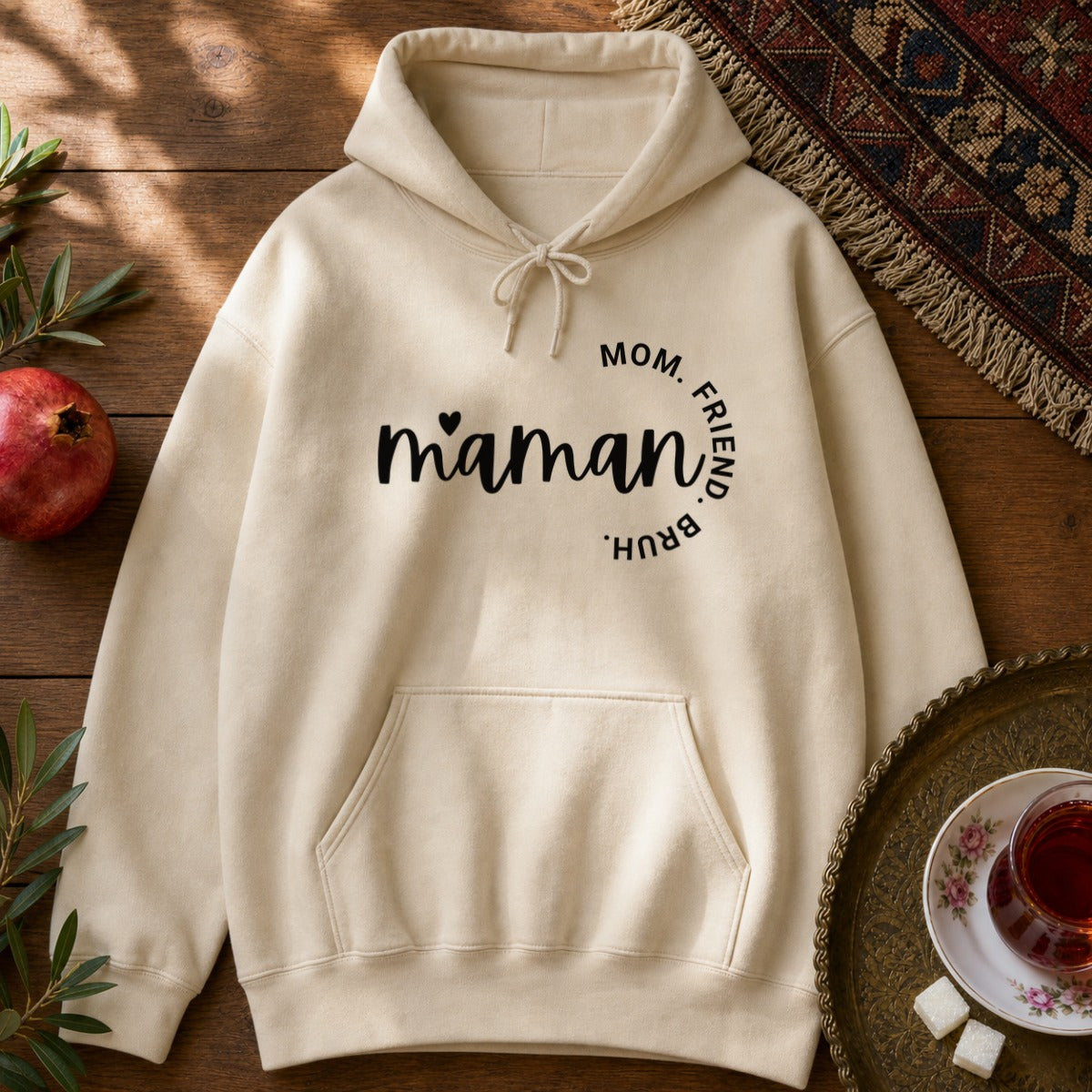 Maman - Mom, Friend, Bruh Hoodie - Sand