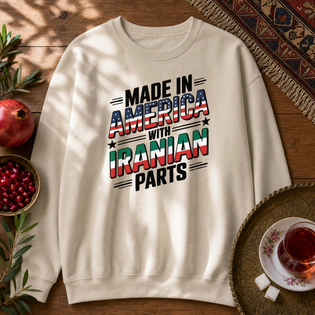 Made in America, with Iranian Parts Sweatshirt - Sand
