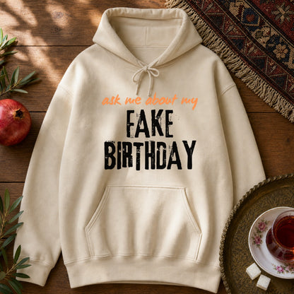 Ask me about my Fake Birthday Hoodie - Sand