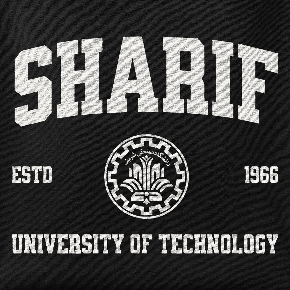 Close-up of the Sharif University print showing ink detail on the fabric