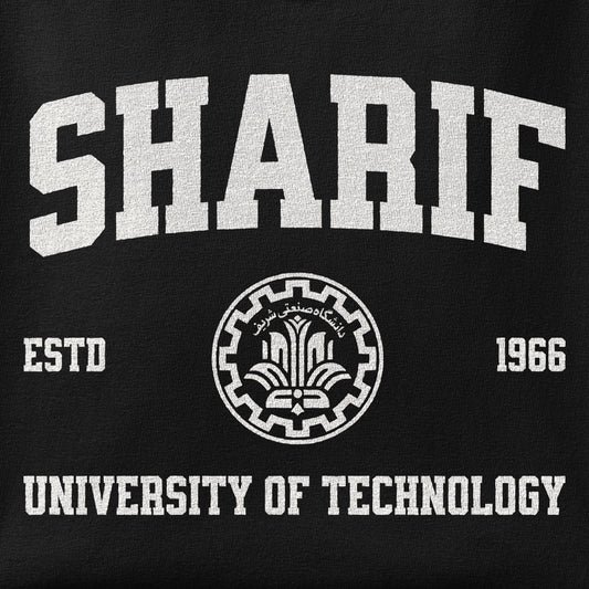 Close-up of the Sharif University print showing ink detail on the fabric