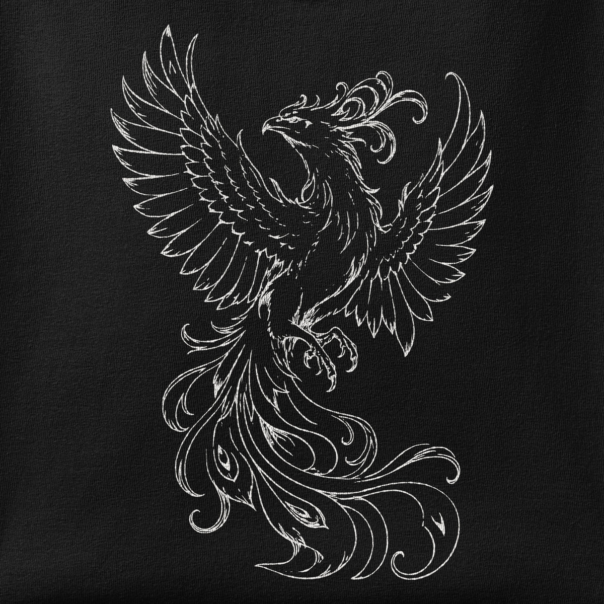 Close-up of the Simorgh print showing ink detail on the fabric