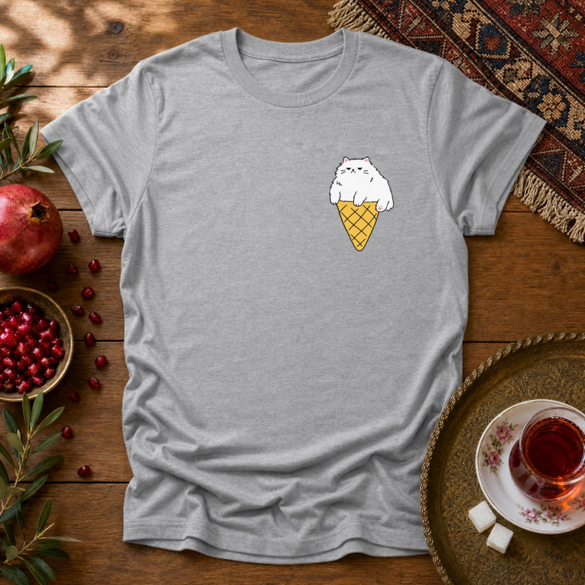 Persian Ice Cream Cone - Chest Print Unisex T-Shirt - Sport Grey