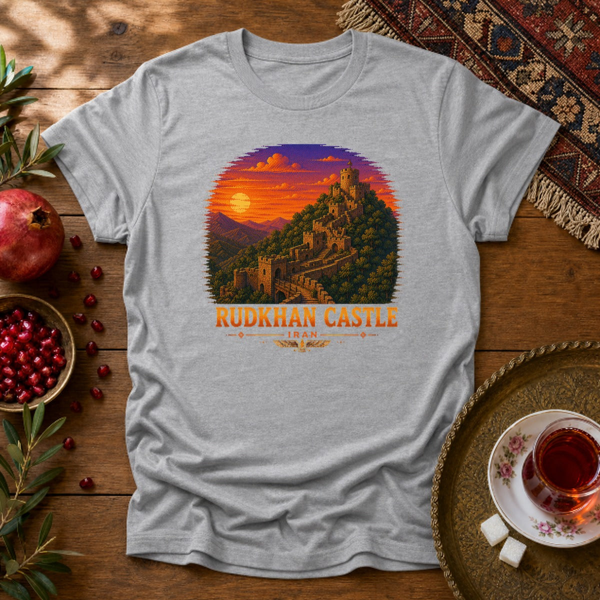 Rudkhan Castle - Pixel Art Unisex T-Shirt - Sport Grey