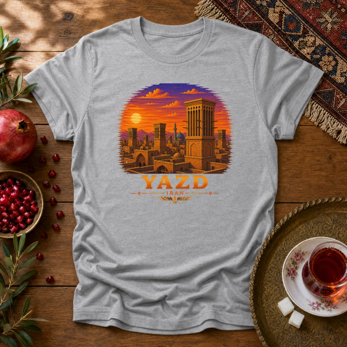 Yazd Windcatchers - Pixel Art Unisex T-Shirt - Sport Grey