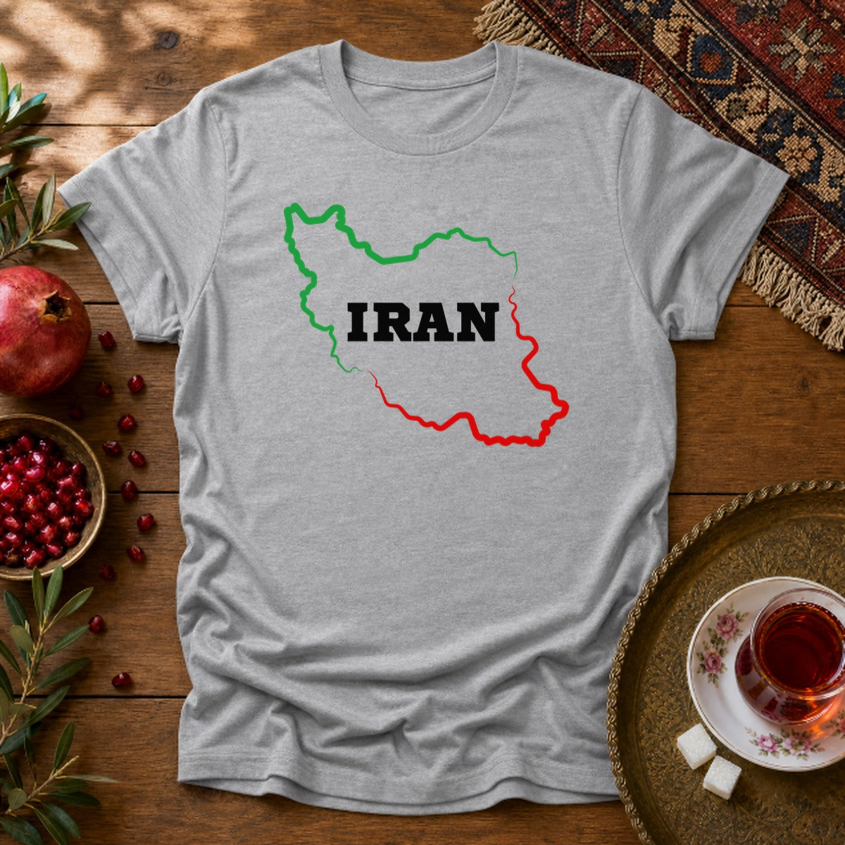 Iran Map - Flag Colors Unisex T-Shirt - Sport Grey