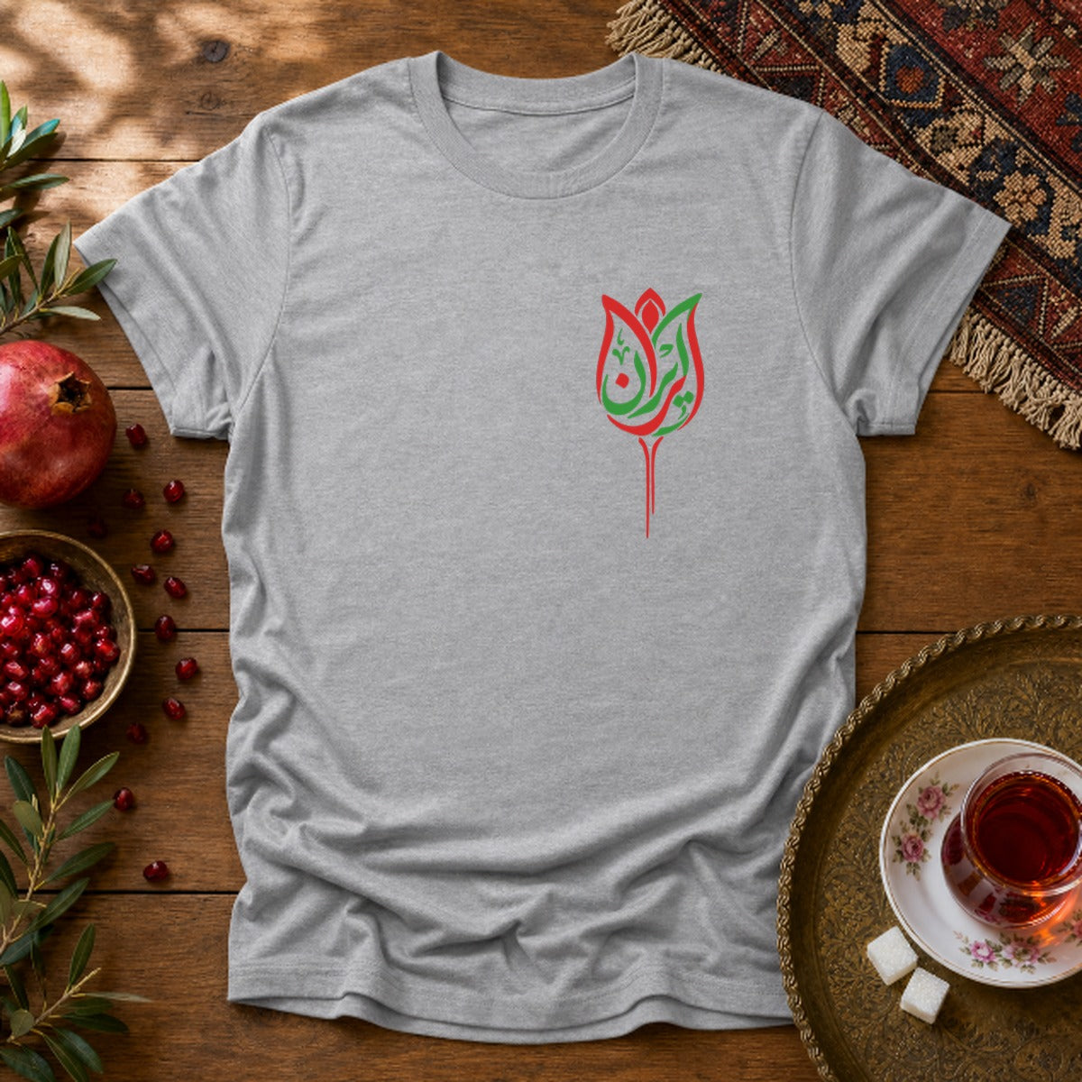 Iran Laleh - Chest Print Unisex T-Shirt - Sport Grey