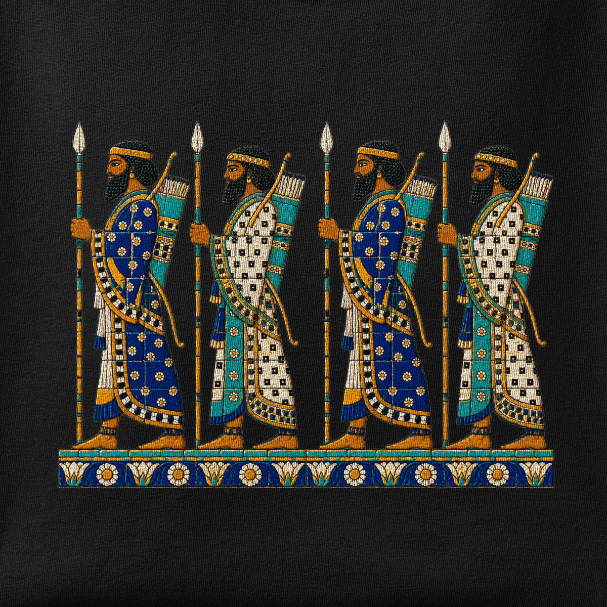 Close-up of the Susa Archers print showing ink detail on the fabric