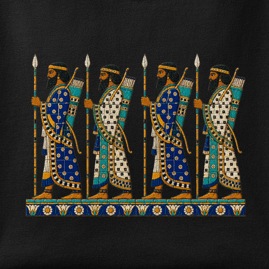 Close-up of the Susa Archers print showing ink detail on the fabric