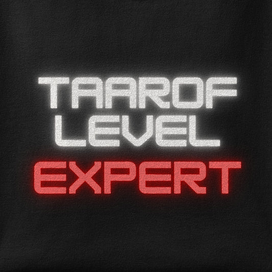 Close-up of the Taarof Level Expert print showing ink detail on the fabric