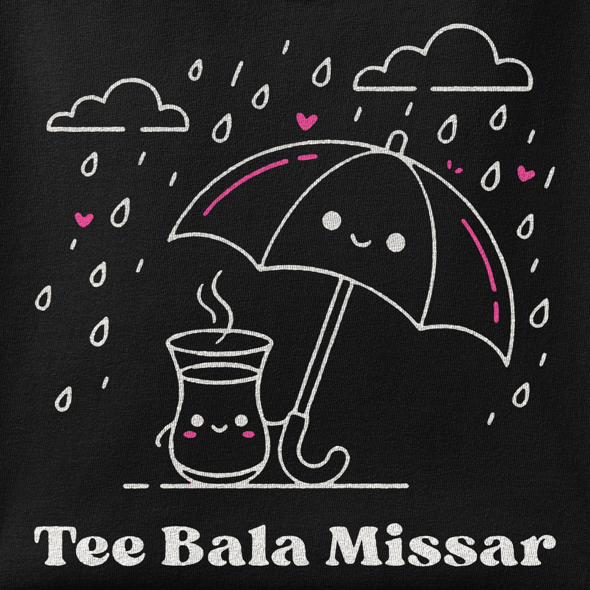 Close-up of the Tee Bala Missar print showing ink detail on the fabric