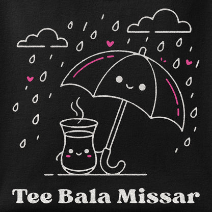 Close-up of the Tee Bala Missar print showing ink detail on the fabric