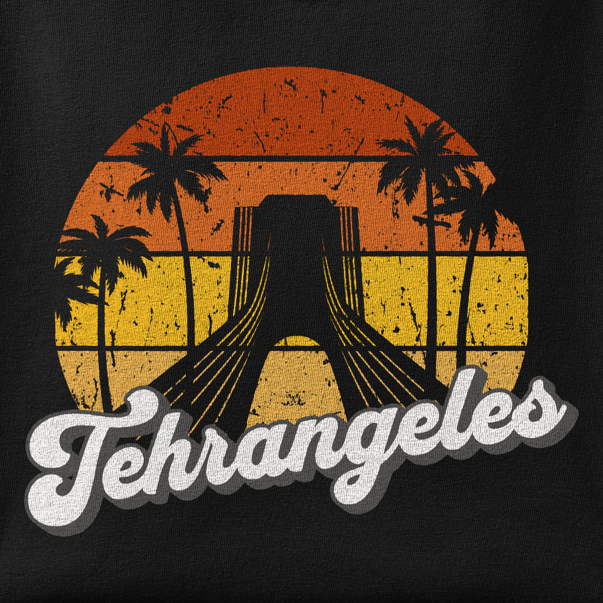 Close-up of the Tehrangeles print showing ink detail on the fabric