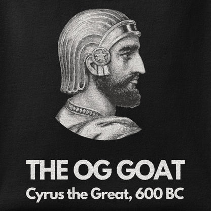 Close-up of the The OG GOAT print showing ink detail on the fabric