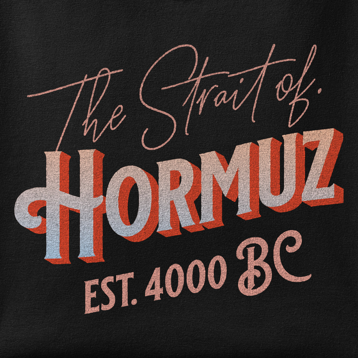 Close-up of the The Strait of Hormuz print showing ink detail on the fabric