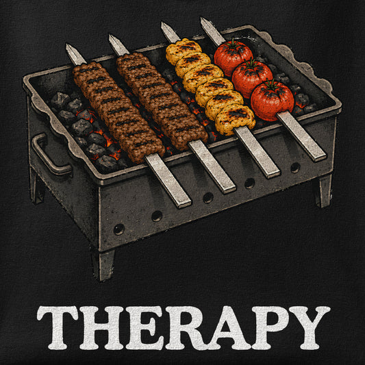 Close-up of the Therapy print showing ink detail on the fabric