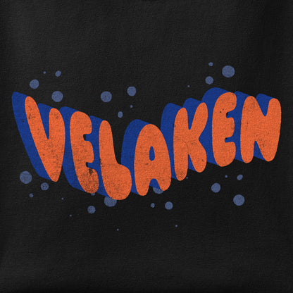 Close-up of the Velaken print showing ink detail on the fabric