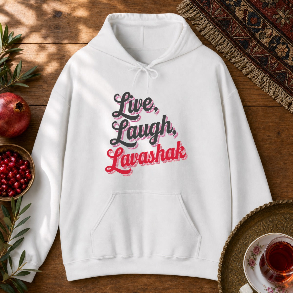 Live, Laugh, Lavashak Hoodie - White