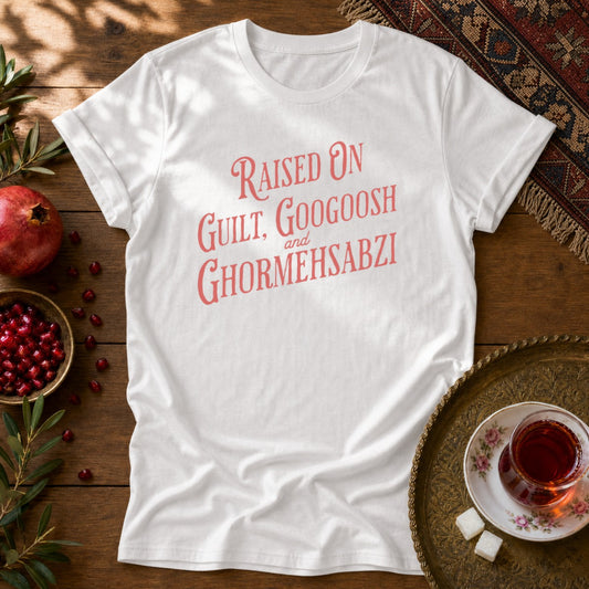 Guilt, Googoosh & Ghormehsabzi Unisex T-Shirt - White